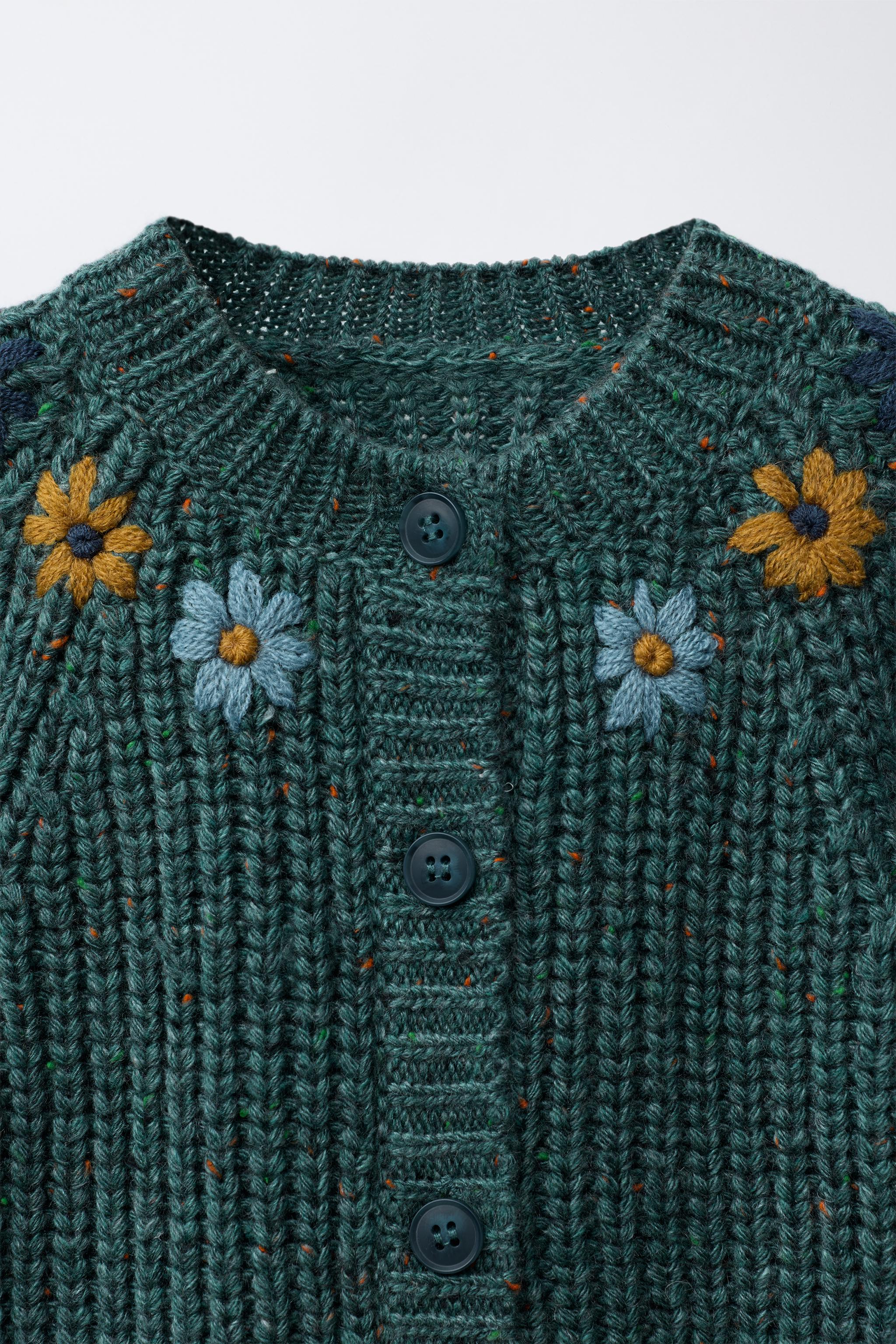 EMBROIDERED FLORAL BUTTON-UP CARDIGAN